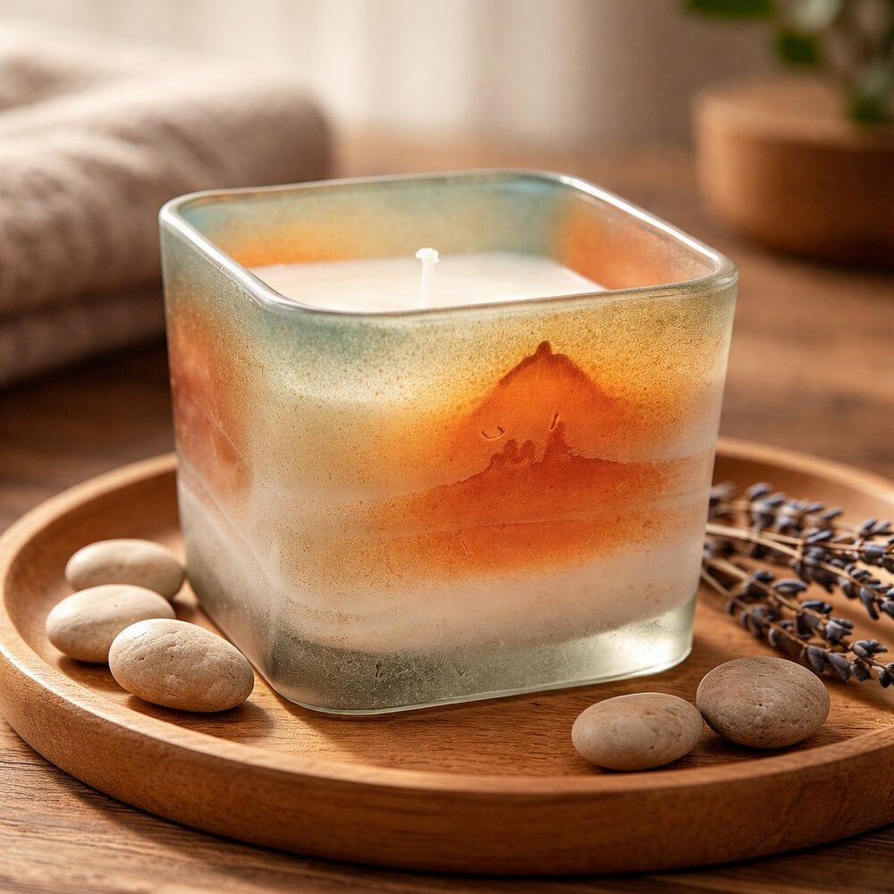 Southwestern Colors Tangerine and‎ Turquoise Glass Candle Jasmine Scent - New